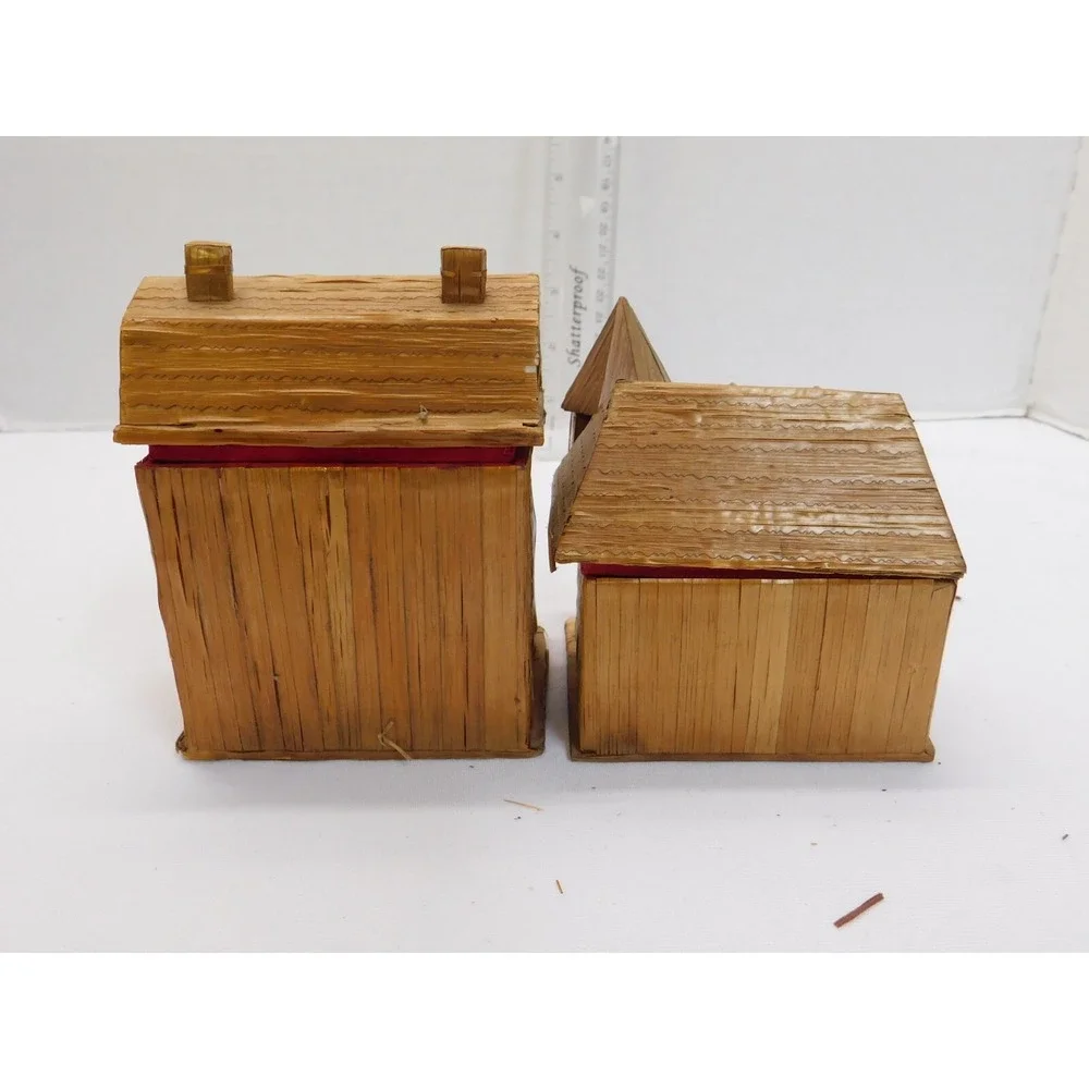 Lot of 11 Vintage Rare Bamboo Wheat Stalk Houses Trinket Box